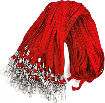HATHIYANI Flat Lanyard with Swivel J-Hook for ID Name Tags | Badge Holder 20cm Pack Of 20 Lanyard(Red)
