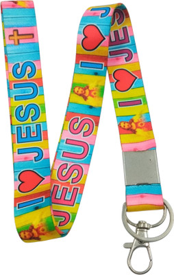 Key Era I Love Jesus Christian Cross Theme Id Tag Holder Fabric Keychain Lanyard(Multicolour)