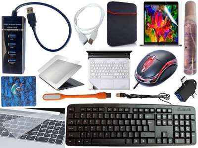 ANJO Keyboard&Mouse-Pad-Hub3.0-Cleaner-2in1OTG-Ext-LED-Skin-14.6iScrn&KeyGuard&Sleeve Combo Set(Black)