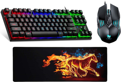 FKU Mechanical Gaming Keyboard N HORSE Mouse Pad [900x400] & Wired Gaming Mouse Combo Set(Black)