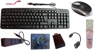 ANJO Combo of Keyboard-Mouse-USB Hub-Pad-Cleaning Gel-OTG Type C & Micro-USB Light Combo Set(Black)