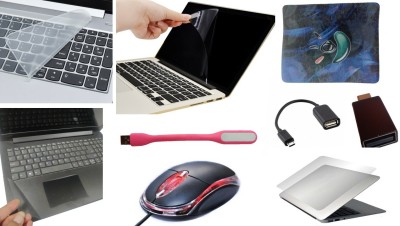 ANJO 14 inch Laptop Screen Guard-Keyguard-Lamination-USB LED-OTG-Mouse Pad 9 in 1 Combo Set(Transparent)