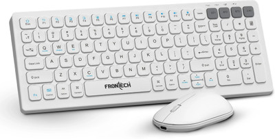 Frontech Wireless Keyboard and Mouse Combo with 2.4GHz Bluetooth and Rechargeable Battery Combo Set(White)