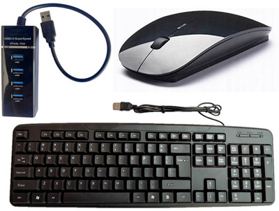 ANJO Wired Keyboard-Wireless Mouse-USB Hub 3.0 Combo Set(Black)