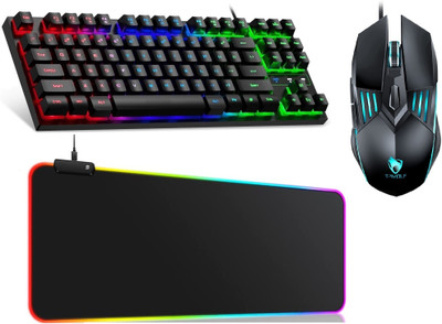 FKU Mechanical Gaming Keyboard N RGB Mouse Pad [900x400] & Wired Gaming Mouse Combo Set(Black)