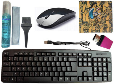 ANJO Wired Keyboard-Wireless Mouse-Mouse Pad-3in1 Cleaner-OTG Type C Combo Set(Black)