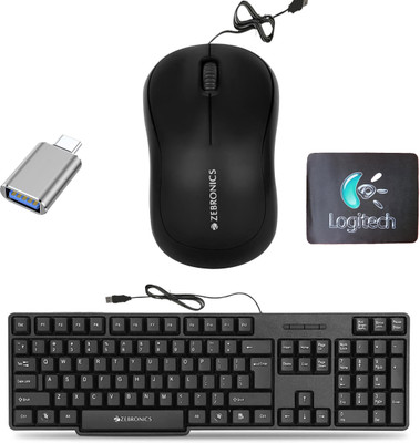 ZEBRONICS K20 Keyboard, Comfort Mouse, C-OTG, MousePad (Set of 4) Combo Set(Multicolor)