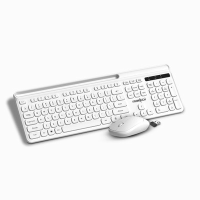 Frontech 2.4Ghz Wireless Keyboard and Mouse|104 Keys|1200 DPI|Adjustable Height (KB-0030) Combo Set(White)