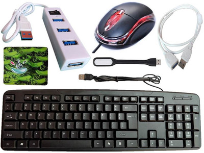 ANJO Wired Keyboard-Wired Mouse-Pad-USB Hub 2.0-Ext Cable 1.5m-LED Combo Set(Multicolor)