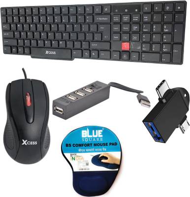 Xcess XK303U keyboard, XM006-U Mouse, USB (4 port), Mousepad, 2in1 OTG Combo Set