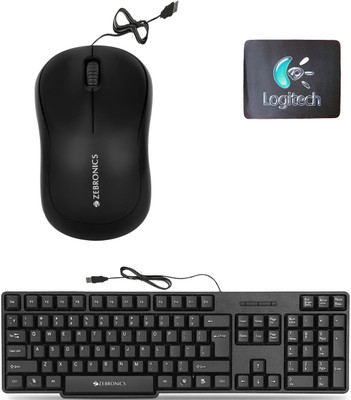 ZEBRONICS K20 Keyboard, Comfort Mouse, MousePad .(Set of 3). Combo Set(Multicolor)