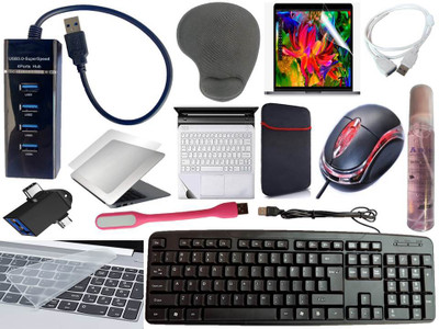 ANJO Keyboard&Mouse-WPad-Hub3-Cleaner-2in1 OTG-Ext-LED-Skin-15.6iScrn&KeyGuard&Sleeve Combo Set(Black)
