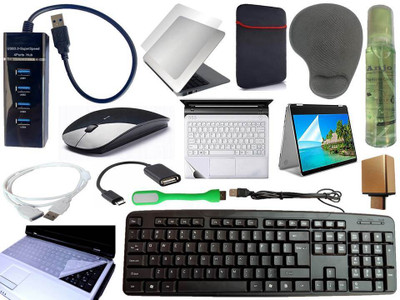 ANJO KeyboardWirelesMouse-WPad-Hub3-Clnr-OTGCM-Ext-LED-Skin-15.6iScrn&KeyGuard&Sleeve Combo Set(Black)