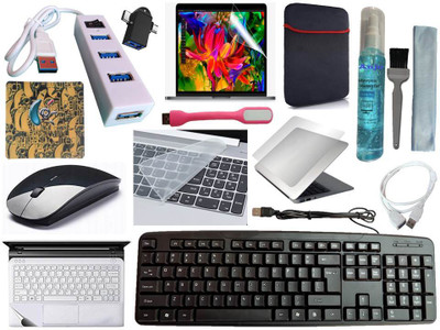 ANJO KeyboardWirelesMous-Pad-Hub-3n1Cln-2n1OTG-Ext-LED-Skin-15.6iScrn&KeyGuard&Sleeve Combo Set(Black)