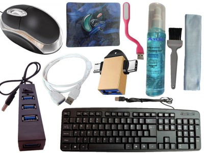 ANJO Wired Keyboard & Mouse-Pad-Hub 2.0-GelCleaner 3in1-LED-Ext. 1.5m-2in1 OTG C&M Combo Set(Black)