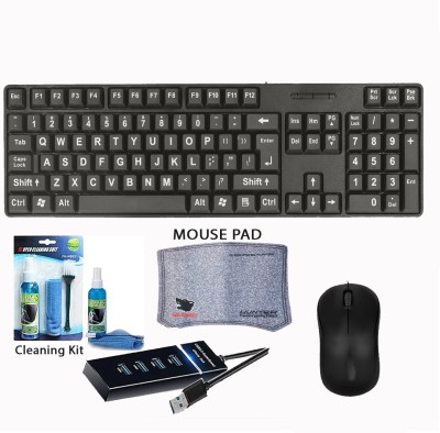 DZAB wired, optical keyboard-mouse,cleaning kit, usb hub, mouse pad combo Combo Set(Black)