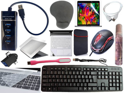 ANJO Keyboard&Mouse-WPad-Hub3-Cleaner-2in1 OTG-Ext-LED-Skin-14.6iScrn&KeyGuard&Sleeve Combo Set(Black)