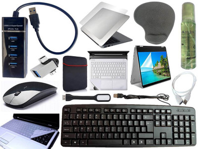 ANJO KeyboardWirelessMos-WPad-Hub3-Clnr-2n1OTG-Ext-LED-Skin-14.6iScrn&KeyGuard&Sleeve Combo Set(Black)