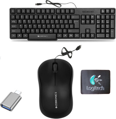 ZEBRONICS K20 Keyboard, Comfort Mouse, MousePad, C-OTG, (Set-4) Combo Set(Multicolor)