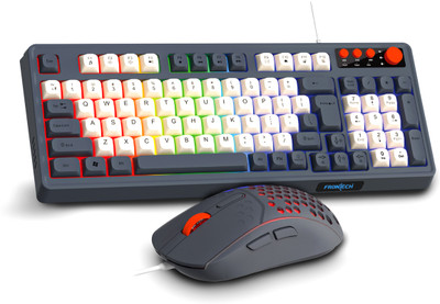 Frontech Aero Blade Wired Gaming Keyboard and Optical Mouse| LED RGB Backlight KB-0044 Combo Set(Grey, White, Orange)