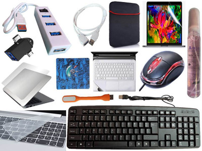 ANJO Keyboard&Mouse-Pad-Hub-Cleaner-2in1OTGC&M-Ext-LED-Skin-14.6iScrn&KeyGuard&Sleeve Combo Set(Black)
