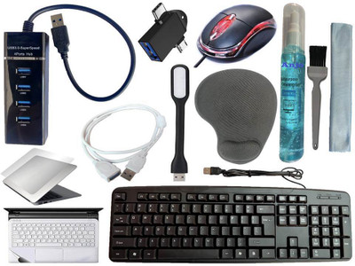 ANJO Wired Keyboard & Mouse-Wrist Pad-Hub 3.0-3in1 Cleaner-2in1 OTG-Ext-LED-Skin Combo Set(Black)
