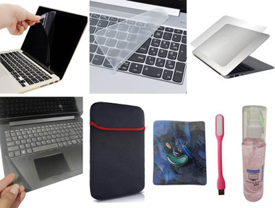 ANJO (8 in 1) 14 inch Screen Guard-Keyguard-Lamination-Cleaner-LED-Sleeve-Mouse Pad Combo Set(Transparent)