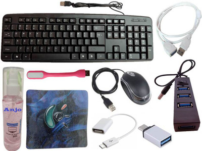ANJO Keyboard-LED Mouse-Pad-USB Hub-Cleaning Gel-LED-Ext. Cable 1.5 Meter-OTG(9 in 1) Combo Set(Black)