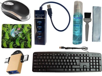 ANJO Wired Keyboard & Mouse-Pad-USB Hub 3.0-3N1Cleaning Kit-OTG 2N1C & M Combo Set(Black)