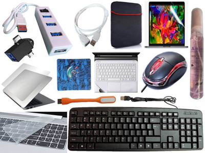 ANJO Keyboard&Mouse-Pad-Hub-Cleaner-2in1OTGC&M-Ext-LED-Skin-15.6iScrn&KeyGuard&Sleeve Combo Set(Black)