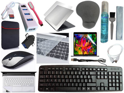 ANJO KeyboardWirlesMos-WPad-Hub-3n1Clnr-2n1OTG-Ext-LED-Skin-15.6iScrn&KeyGuard&Sleeve Combo Set(Black)