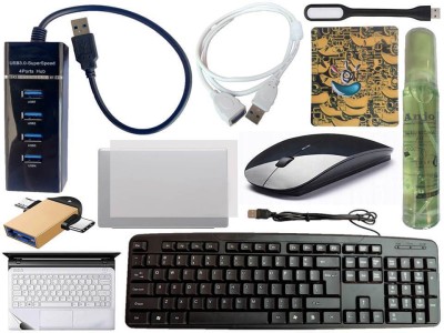 ANJO Wired Keyboard-Wireless Mouse-Pad-USB Hub 3.0-Cleaner-2in1 OTG-Ext-LED-Skin Combo Set(Black)