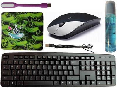 ANJO Wired Keyboard-Wireless Mouse-Mouse Pad-Cleaner-LED Combo Set(Black)