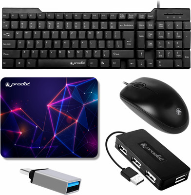 PRODOT High Performance Set of 5 Wired Combo 247 Floated Key Keyboard & 185 Mouse Combo Set(Black, Multicolor)