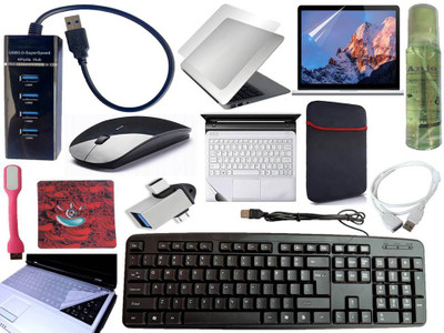 ANJO KeyboardWirelesMouse-Pad-Hub3-Clnr-2n1OTG-Ext-LED-Skin-15.6iScrn&KeyGuard&Sleeve Combo Set(Black)
