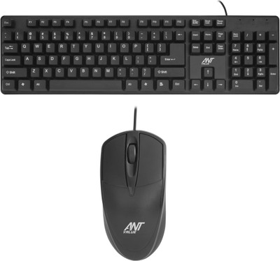 Ant Value FKBRI02 / Spill-Resistant, Silent Keys, 1200 DPI Mouse &�Keyboard�Combo Wired USB Standard Desktop Keyboard Compatible with Desktop, Laptop, Mac(Black)