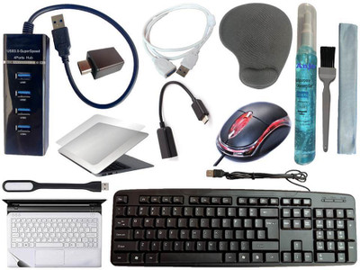 ANJO Wired Keyboard & Mouse-Wrist Pad-Hub 3.0-3in1 Cleaner-OTG C&M-Ext Cable-LED-Skin Combo Set(Black)