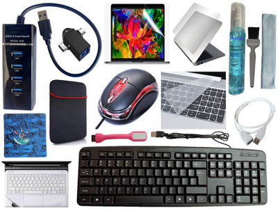 ANJO Keyboard&Mouse-Pad-Hub3-3n1Cleanr-2in1OTG-Ext-LED-Skin-15.6iScrn&KeyGuard&Sleeve Combo Set(Black)