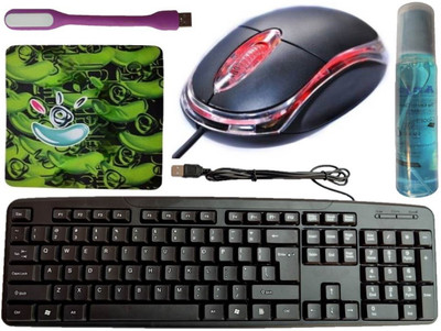 ANJO Wired Keyboard-Wired Mouse-Mouse Pad-Cleaner-LED Combo Set(Multicolor)