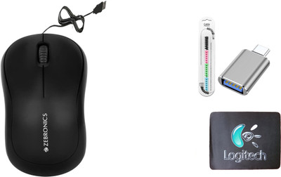 Mophonics Mouse, MousePad, C-OTG & Cable Protector (Set of 4) Combo Set(White, Black, Multicolor)