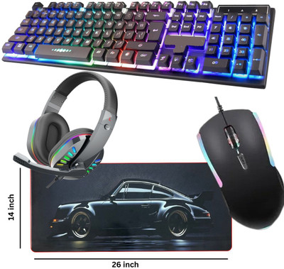 ENTWINO 4 in 1 Gaming Keyboard Mouse Combo With Gaming Headphone + Mousepad Combo Set Combo Set(Black)