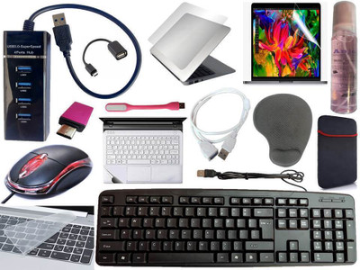 ANJO Keyboard&Mouse-WPad-Hub3-Cleaner-OTGC&M-Ext-LED-Skin-14.6iScrn&KeyGuard&Sleeve Combo Set(Black)