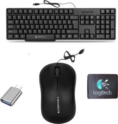 ZEBRONICS K20 Keyboard, Comfort Mouse, MousePad, C-OTG, (Set of 4). Combo Set(Multicolor)