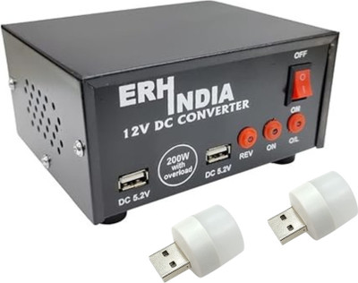 ERHIndia 12v DC to AC Converter to 220v Dual USB Mini Inverter for Car with 2 USB Bulb Combo Set(Black)
