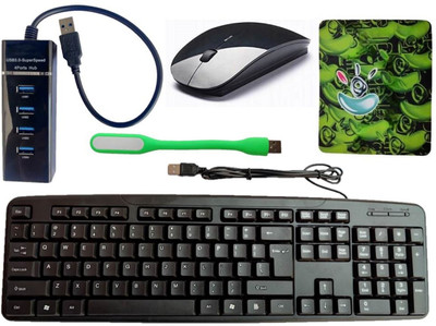 ANJO Wired Keyboard-Wireless Mouse-Mouse Pad-USB Hub 3.0-LED Combo Set(Black)
