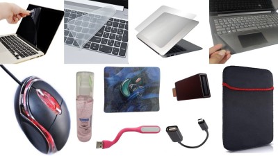 ANJO 11 in 1-15.6 inch Laptop Screen/Key-guard-Skin-Cleaner-LED-OTG-Sleeve-Mouse-Pad Combo Set(Transparent)