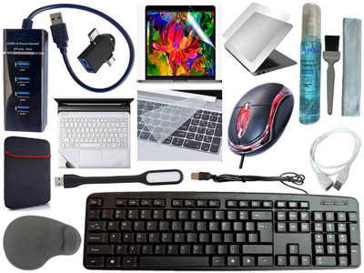 ANJO Keyboard&Mouse-WPad-Hub3-3n1Cleanr-2n1OTG-Ext-LED-Skin-14.6iScrn&KeyGuard&Sleeve Combo Set(Black)