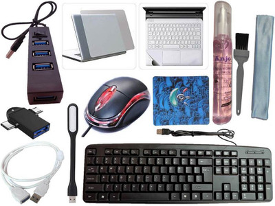 ANJO Wired Keyboard-Wired Mouse-Pad-Hub2.0-3in1 Cleaner-2in1 OTG-Ext-LED-Skin Combo Set(Black)