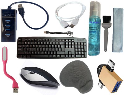 ANJO WD Keyboard & WL Mouse-Wrist Pad-Hub 3.0-GelCleaner 3in1-LED-Ext. 1.5m-2in1 OTG Combo Set(Black)