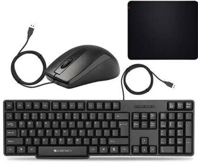 ZEBRONICS K20 Wired Keyboard, AlexMouse and Mouse Pad (Set of 3) Combo Set(Multicolor)